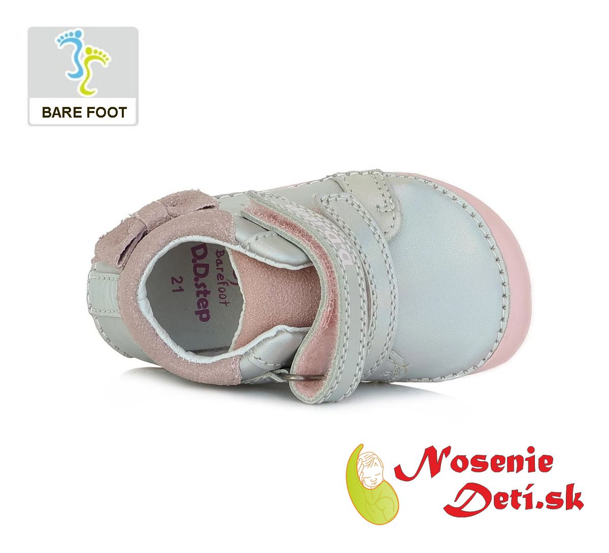 Barefoot dievčenské prechodné topánky DD Step Striebornoružové Mašľa 070-363
