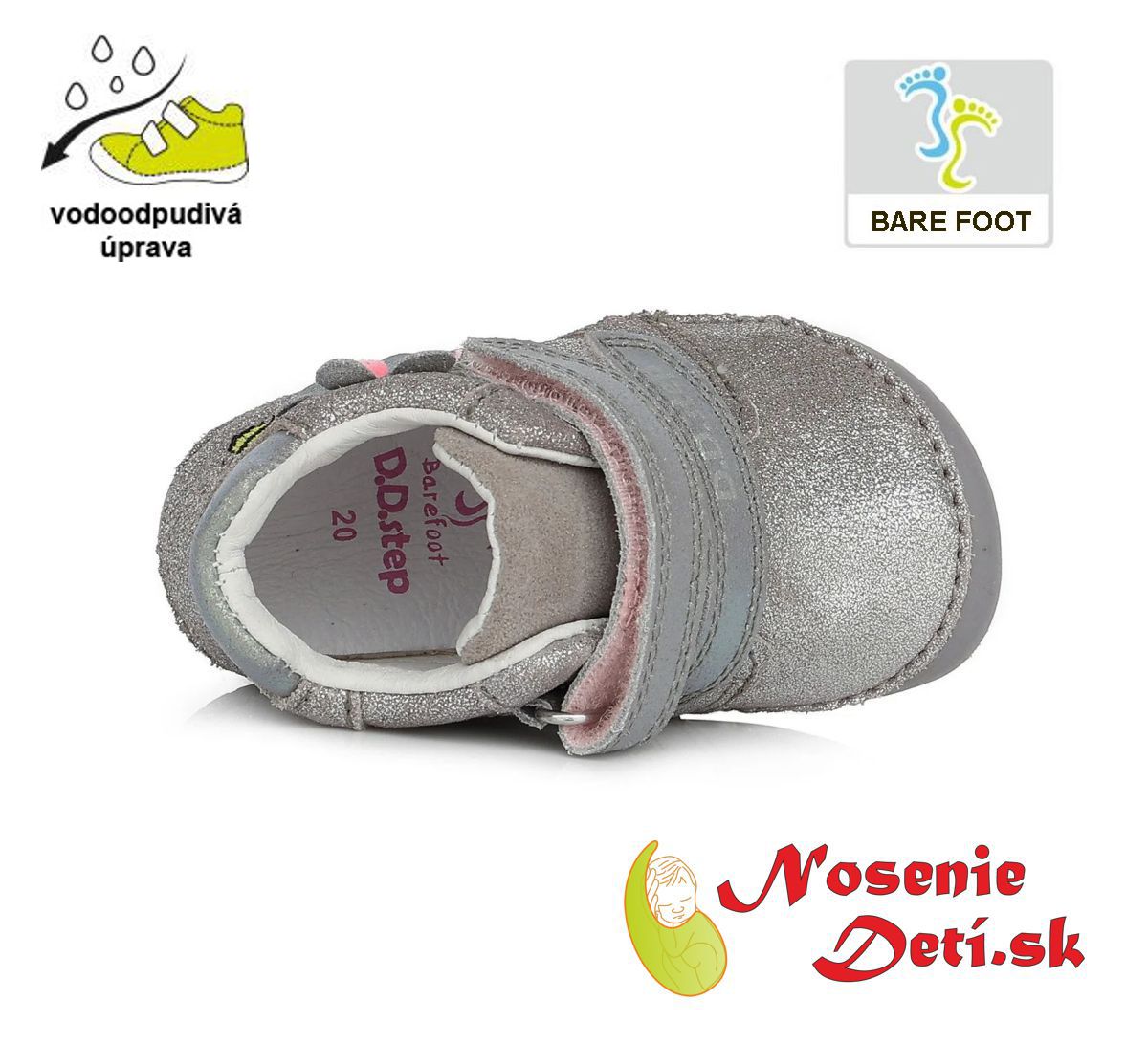 Dívčí barefoot celoroční kotníkové boty DD Step Stříbrné Kvítek 070-375A. Vhodné pro normální/široká chodidla. Tyto boty mají vodoodpudivou povrchovou úpravu.