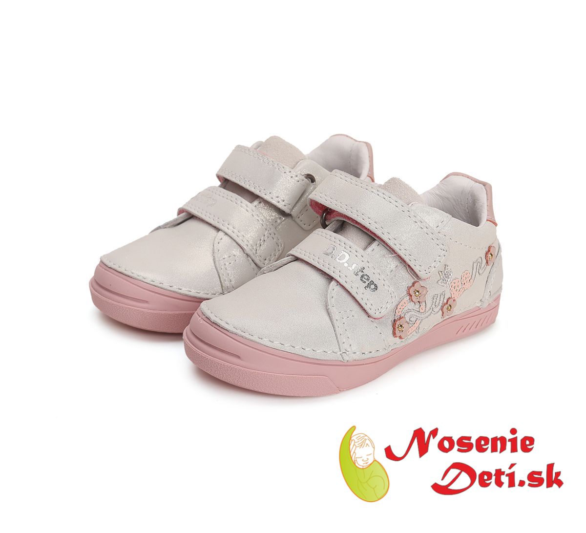 Dievčenské kožené  jarné jesenné topánky D.D. Step Perleťové Queen Kvietky 040-41475B