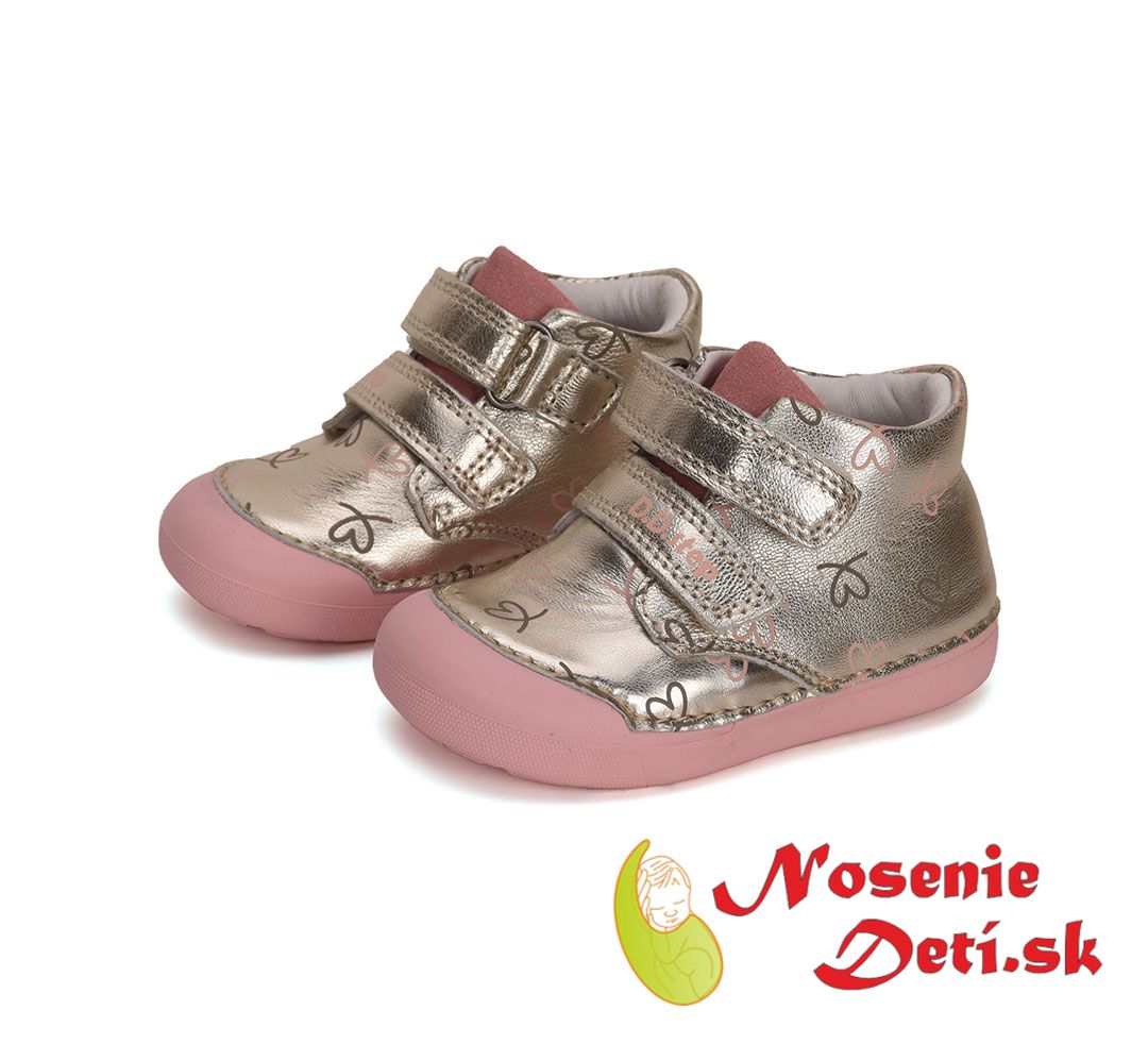 Dievčenské jarné jesenné kožené topánky D.D.Step Champagne Srdiečka 066-41803D