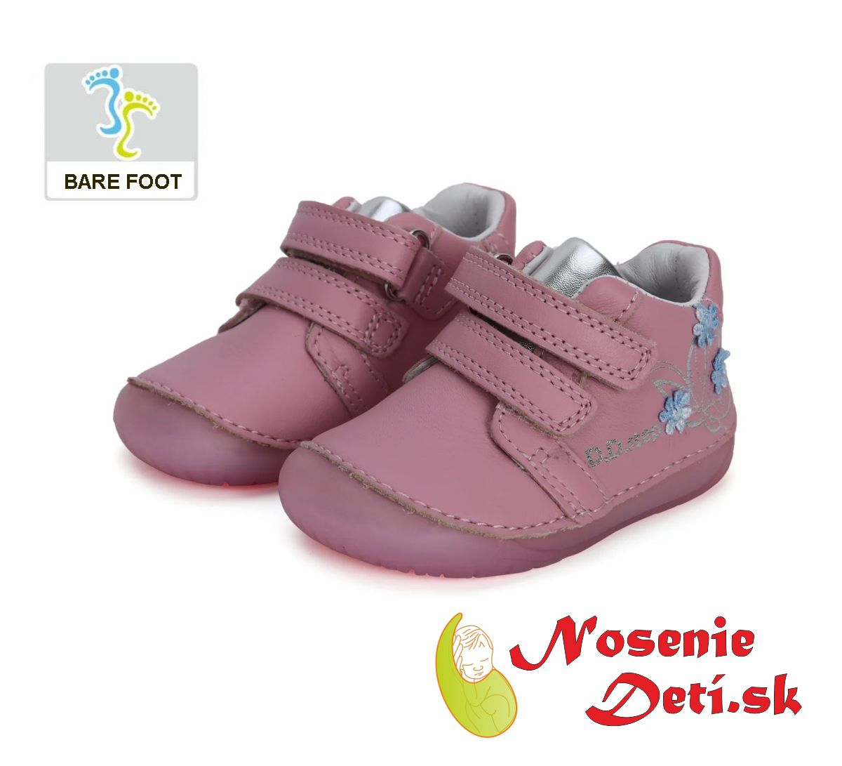 Barefoot dívčí celoroční kotníkové boty DD Step Lilac Motýl a Kvítečka 070-41484A