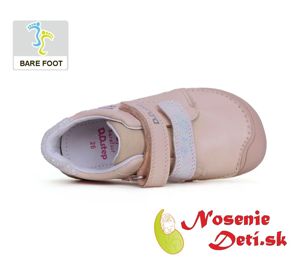 Dievčenské prechodné barefoot kožené topánky D.D. Step Svetloružové Motýľ 073-41984