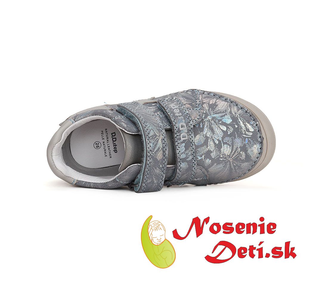 Dievčenské prechodné kožené topánky DD Step Šedostrieborné Hviezdy 078-41678