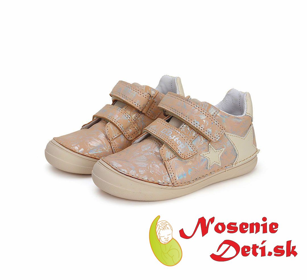 Dievčenské prechodné kožené topánky D.D. Step Cream Hviezdy 078-41678B