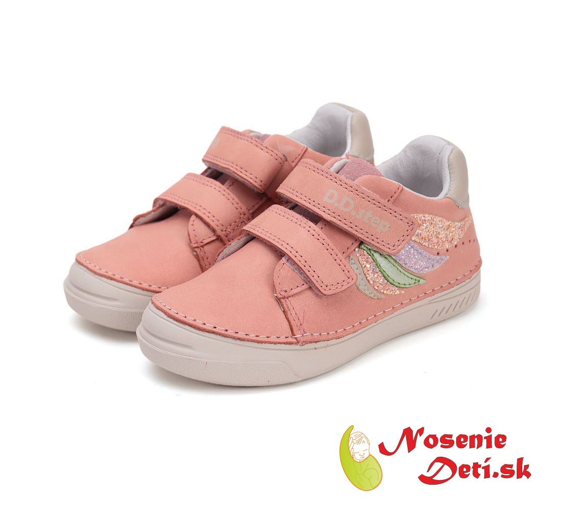 Dievčenské kožené  prechodné  topánky D.D. Step Pink Marhuľové 040-51390B