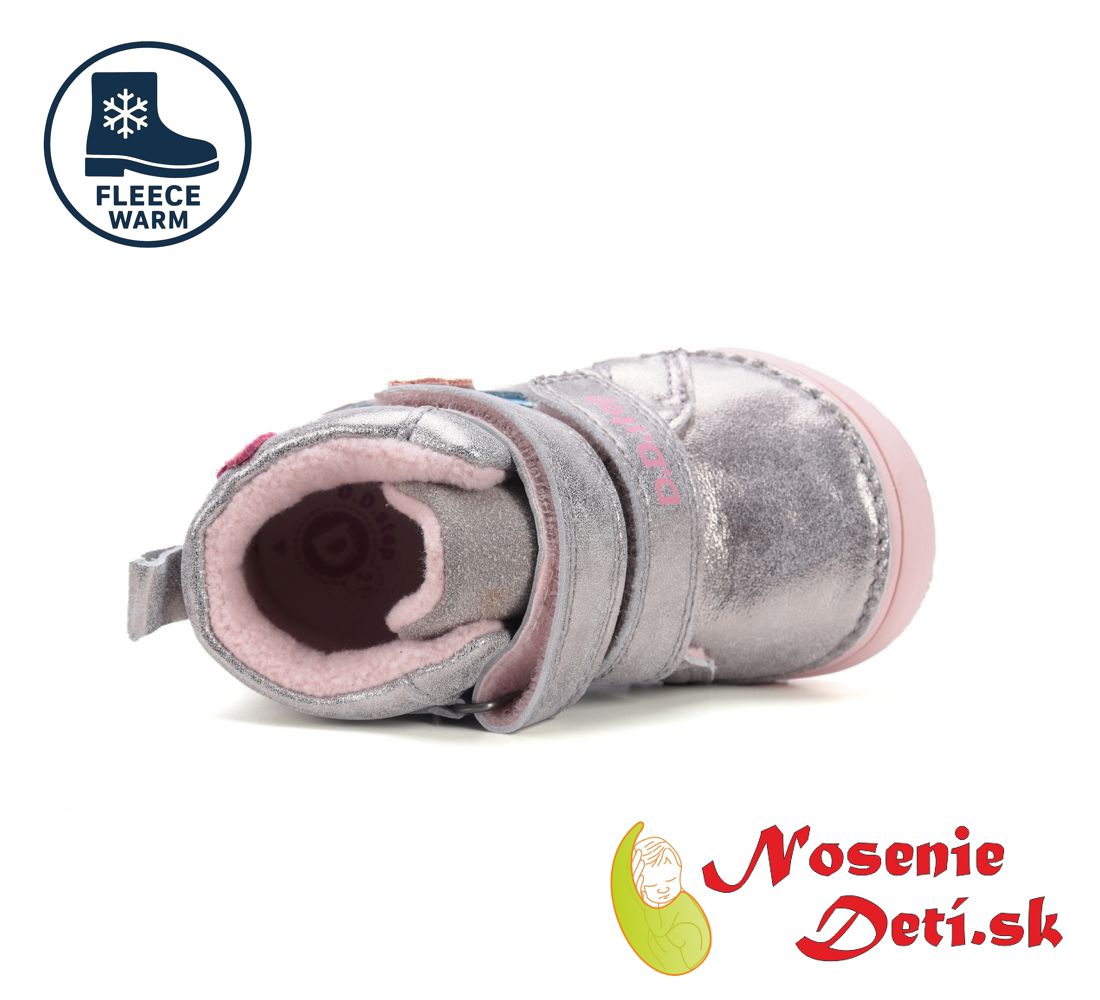 Dievčenské zateplené kožené topánky D.D. Step Strieborné 071-52810