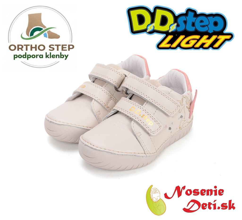 Dievčenské blikajúce svietiace kožené topánky D.D. Step Cream Unicorn 050-61970