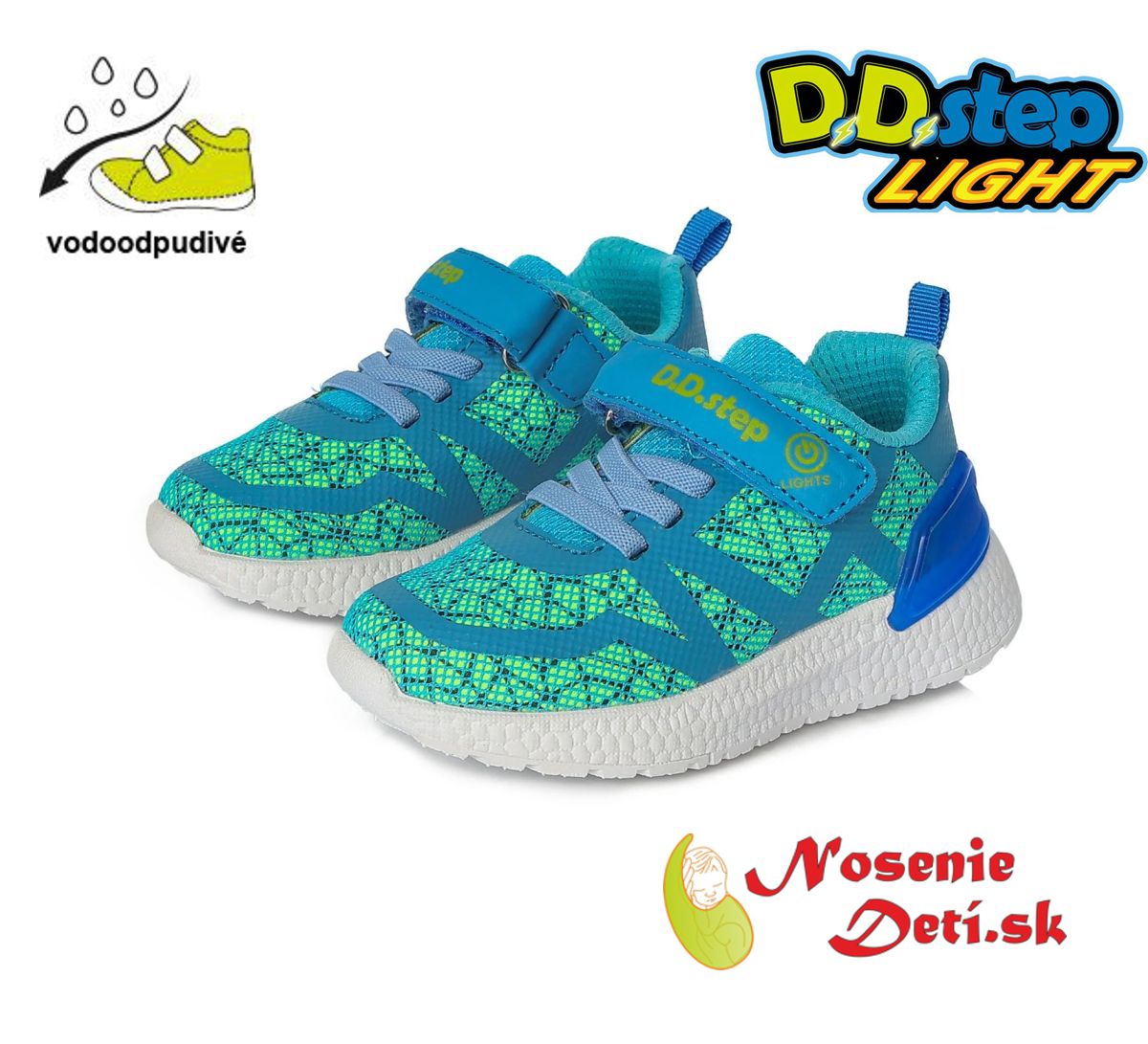 Chlapčenské svietiace vodeodolné tenisky DD Step Modrozelené F61-528B