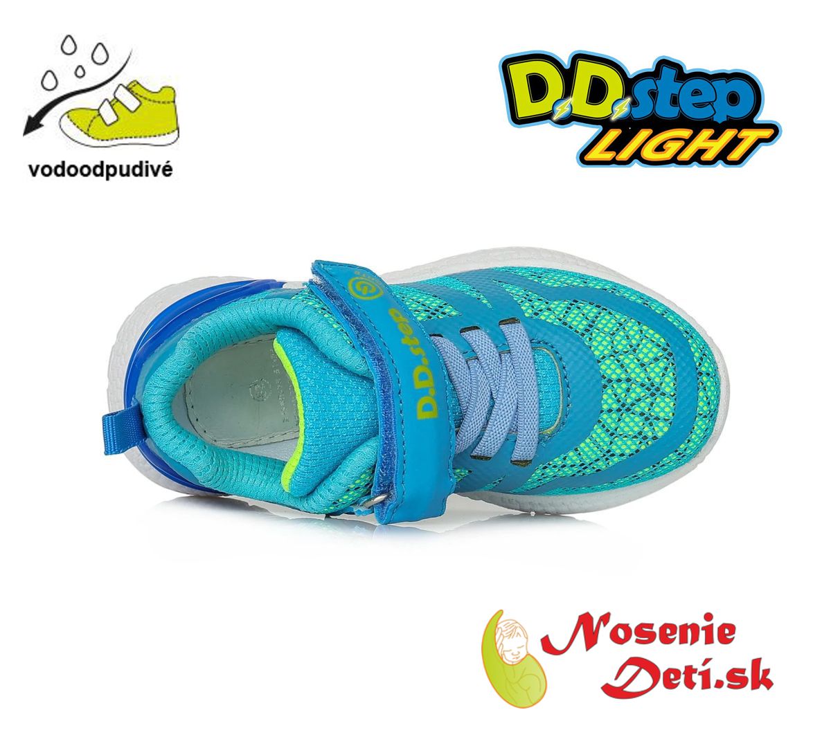 Chlapčenské svietiace vodeodolné tenisky DD Step Modrozelené F61-528B