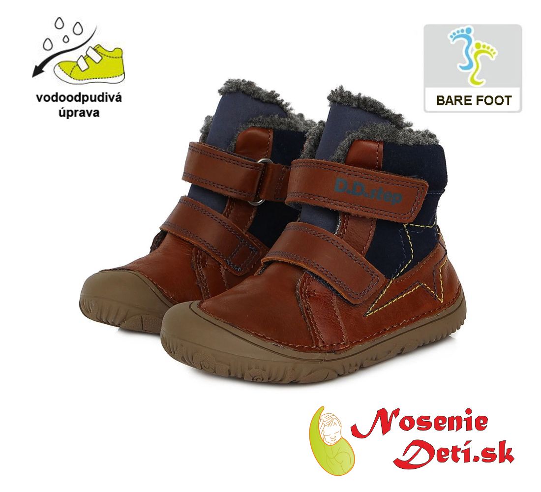 Chlapecké zimní barefoot boty DD Step Hnědé s hvězdou 073-688