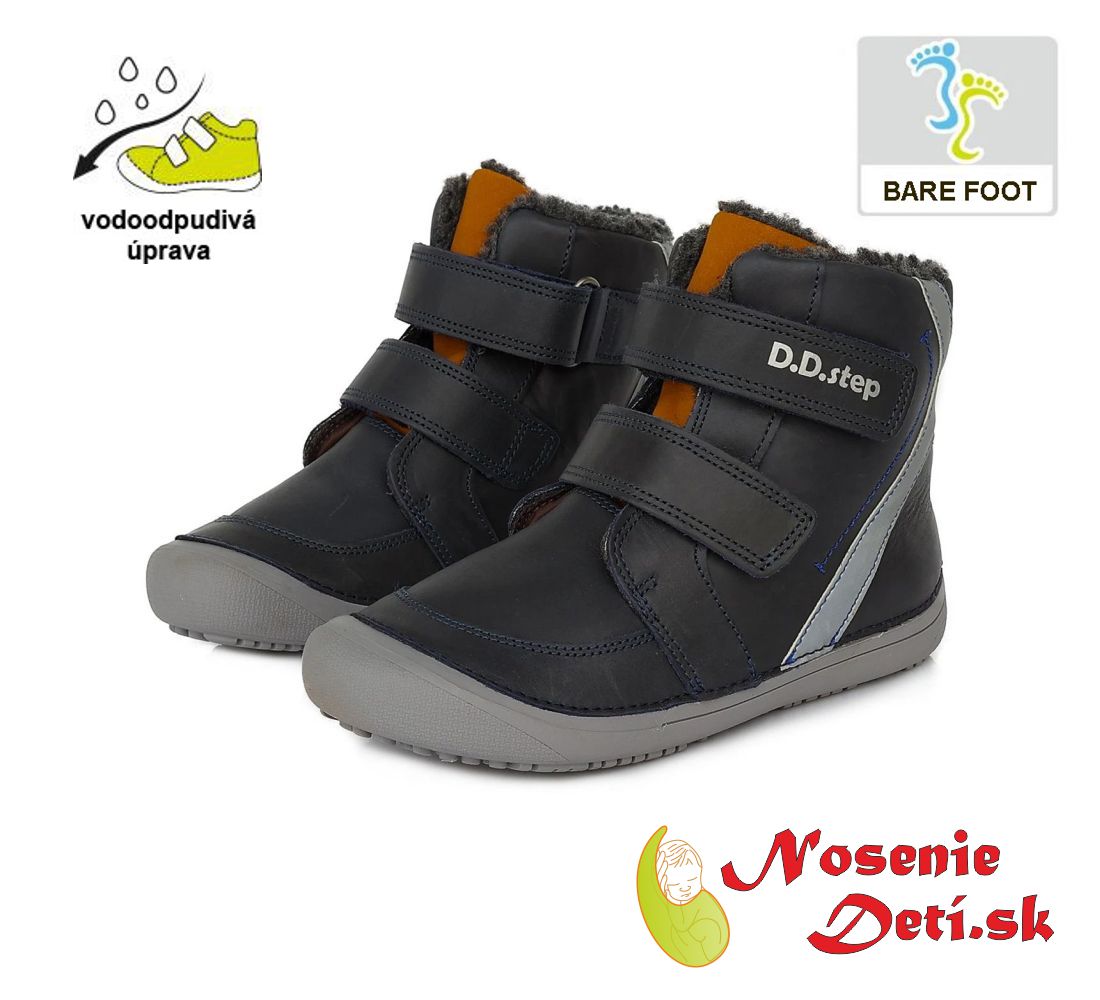 Detské zimné barefoot topánky DD Step Tmavošedé reflexné 063-228A