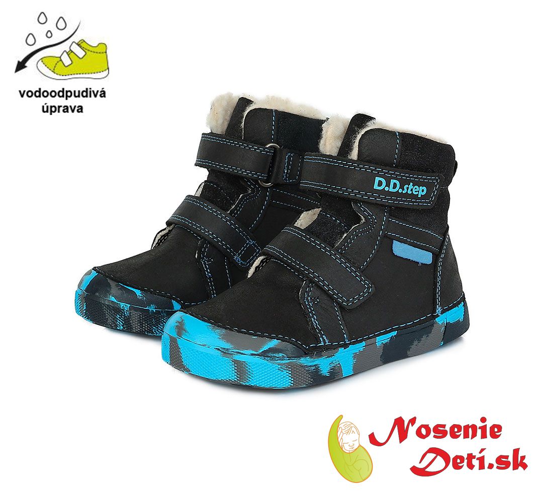 Detské chlapčenské zimné topánky DD Step Čierne Modrý maskáč 068-363B