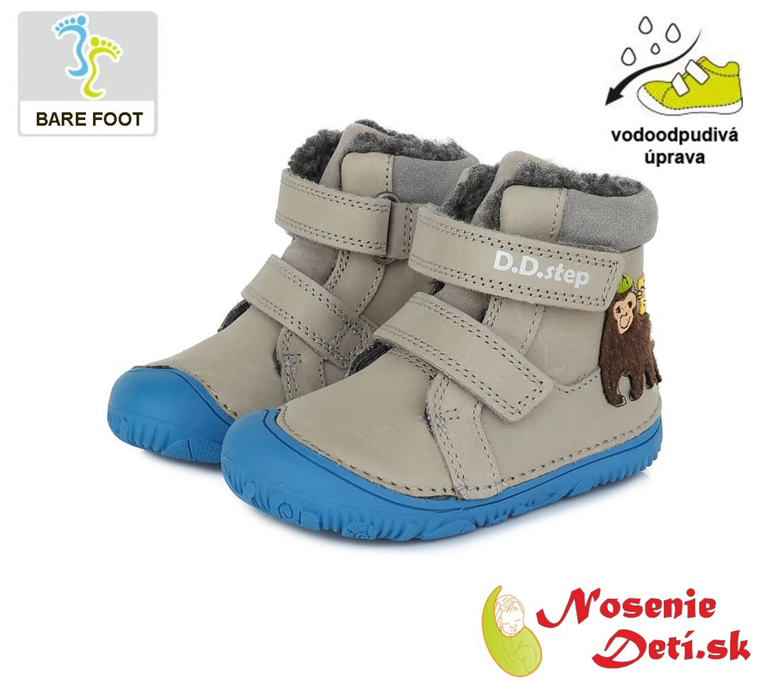 Detské chlapčenské zimné barefoot topánky DD Step Šedé Džungľa 073-457