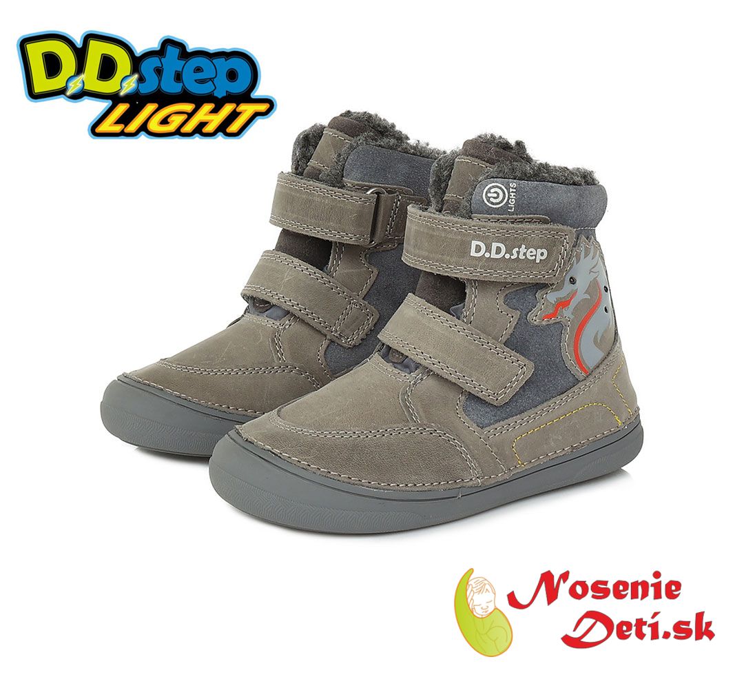 Chlapecké zimní svítící blikající boty DD Step Šedé Drak 078-886B