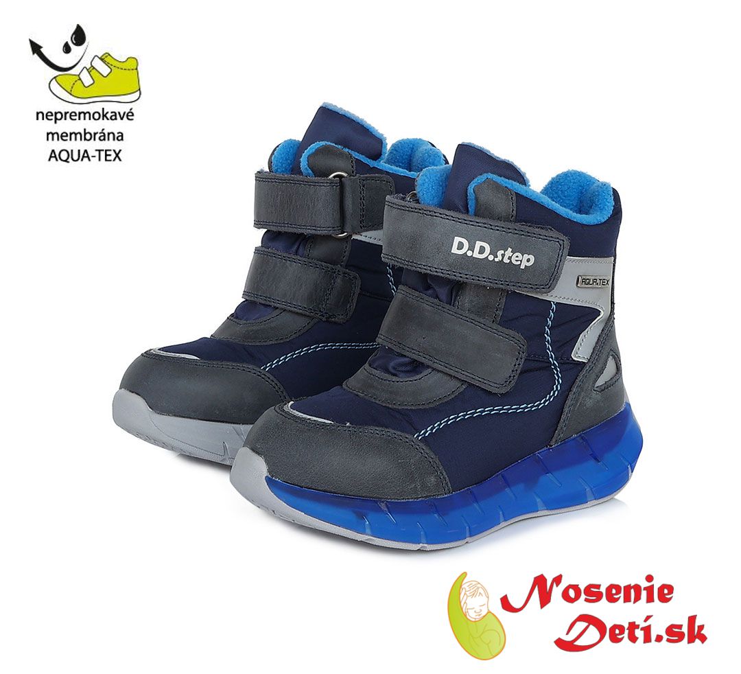 Chlapčenské zimné membránové nepremokavé topánky DD Step Modré F651-454