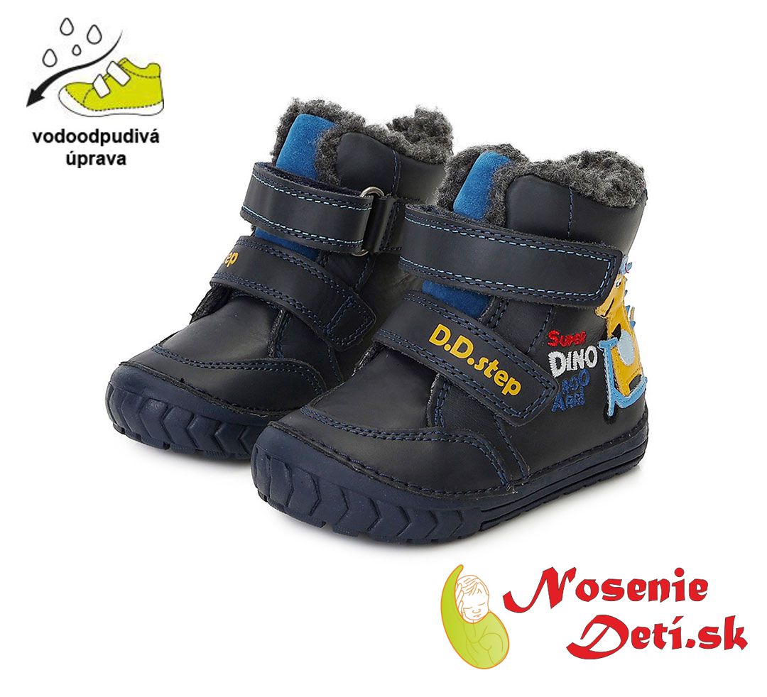 Chlapčenské zimné kožené topánky čižmy DD Step Tmavomodré Dino 029-394A