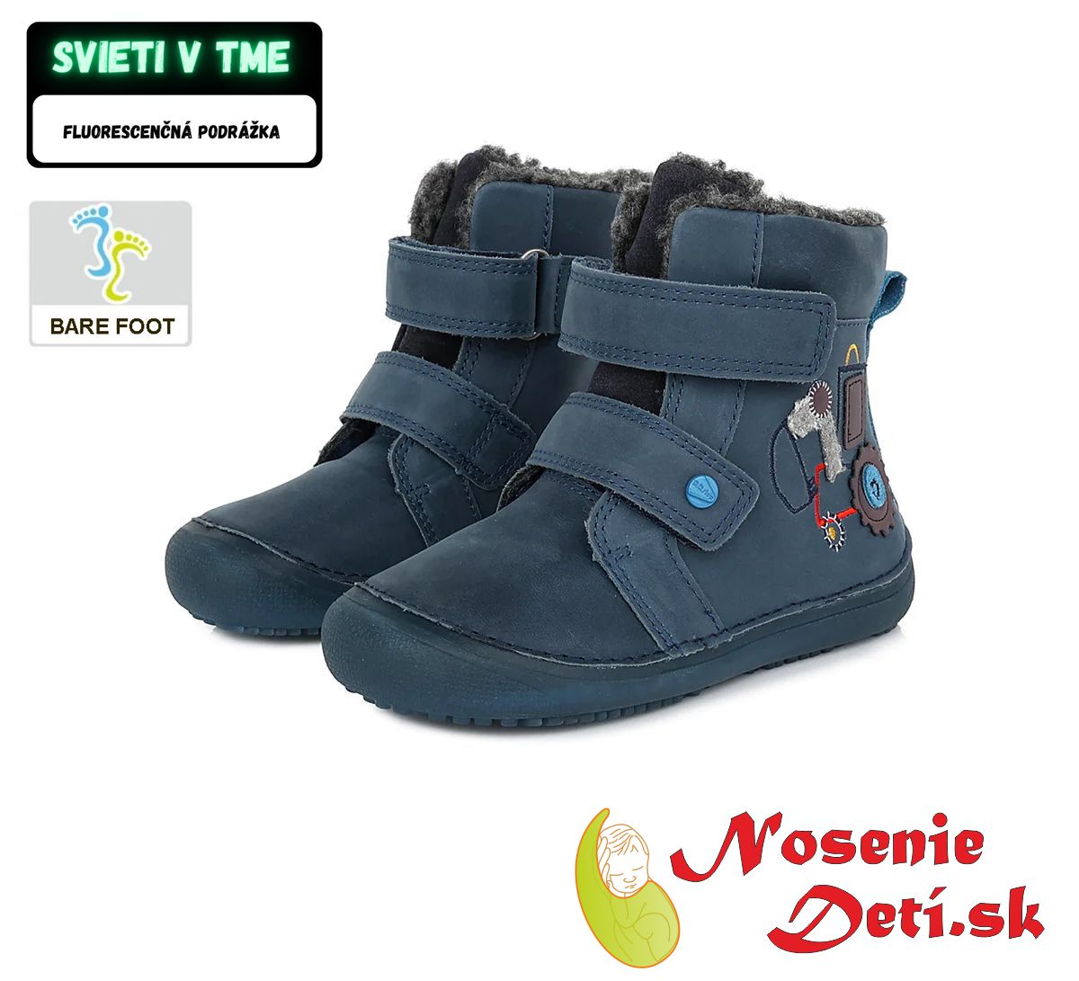 Chlapecké barefoot zimní boty DD Step Modré Bagr 063-321A