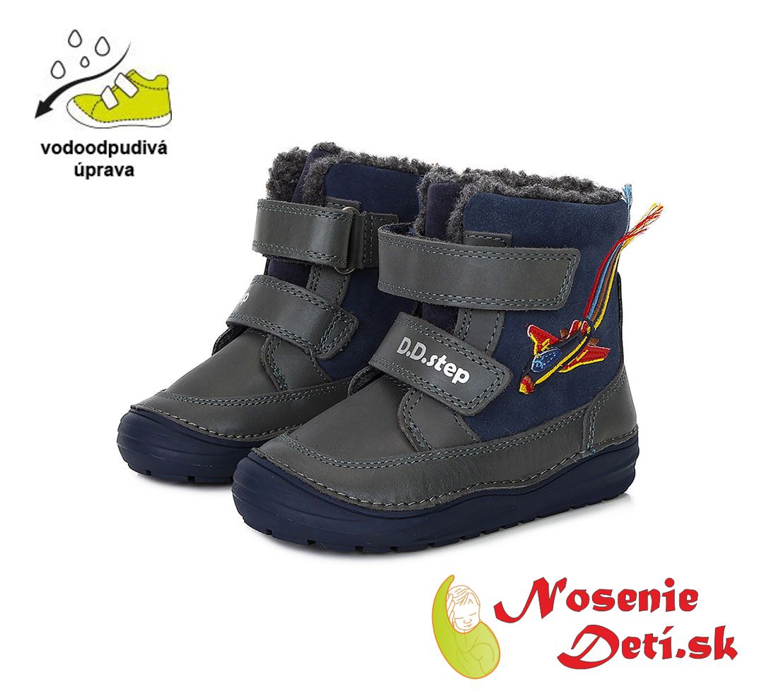 Detské zimné topánky čižmy DD Step Šedomodré Stíhačka 071-359