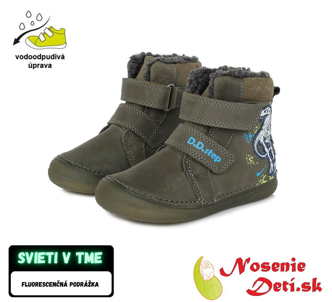 Dětské chlapecké zimní boty DD Step Khaki Dino 078-328A