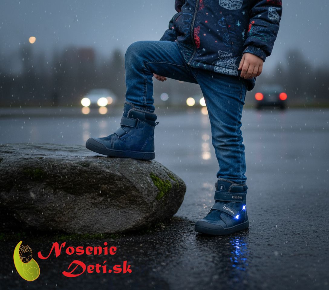 Chlapčenské svietiace kožené zimné topánky D.D. Step Royal Blue Vesmír 068-52998A