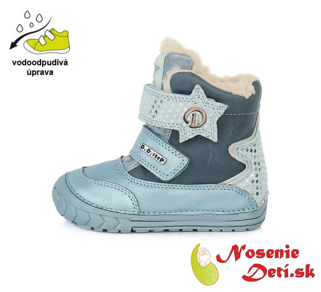 Dievčenské zimné topánky čižmy  DD Step Bledomodré s hviezdou 029-157