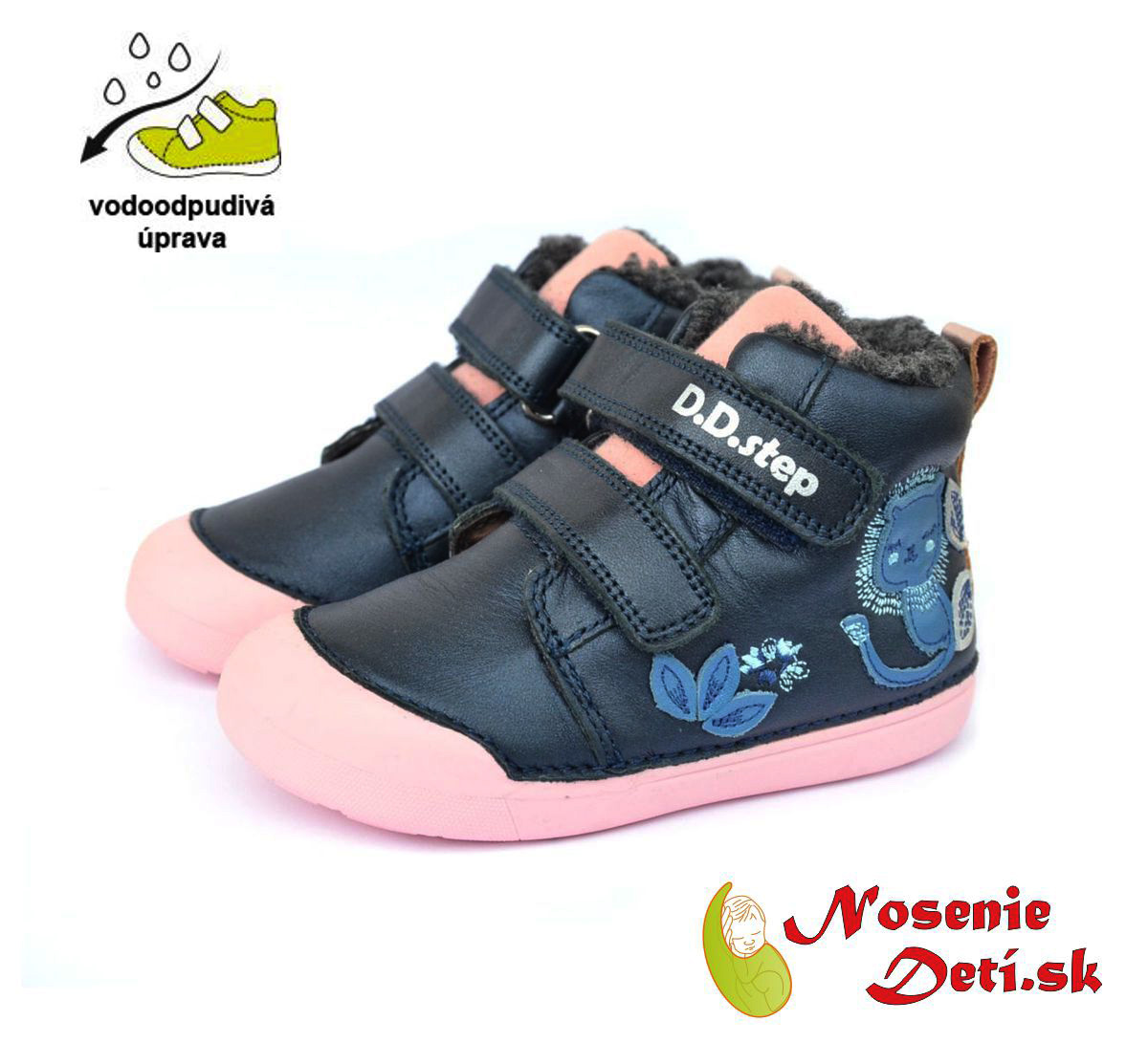 Dievčenské zimné topánky alternatíva barefoot DD Step Modroružové s levíčaťom 066-653