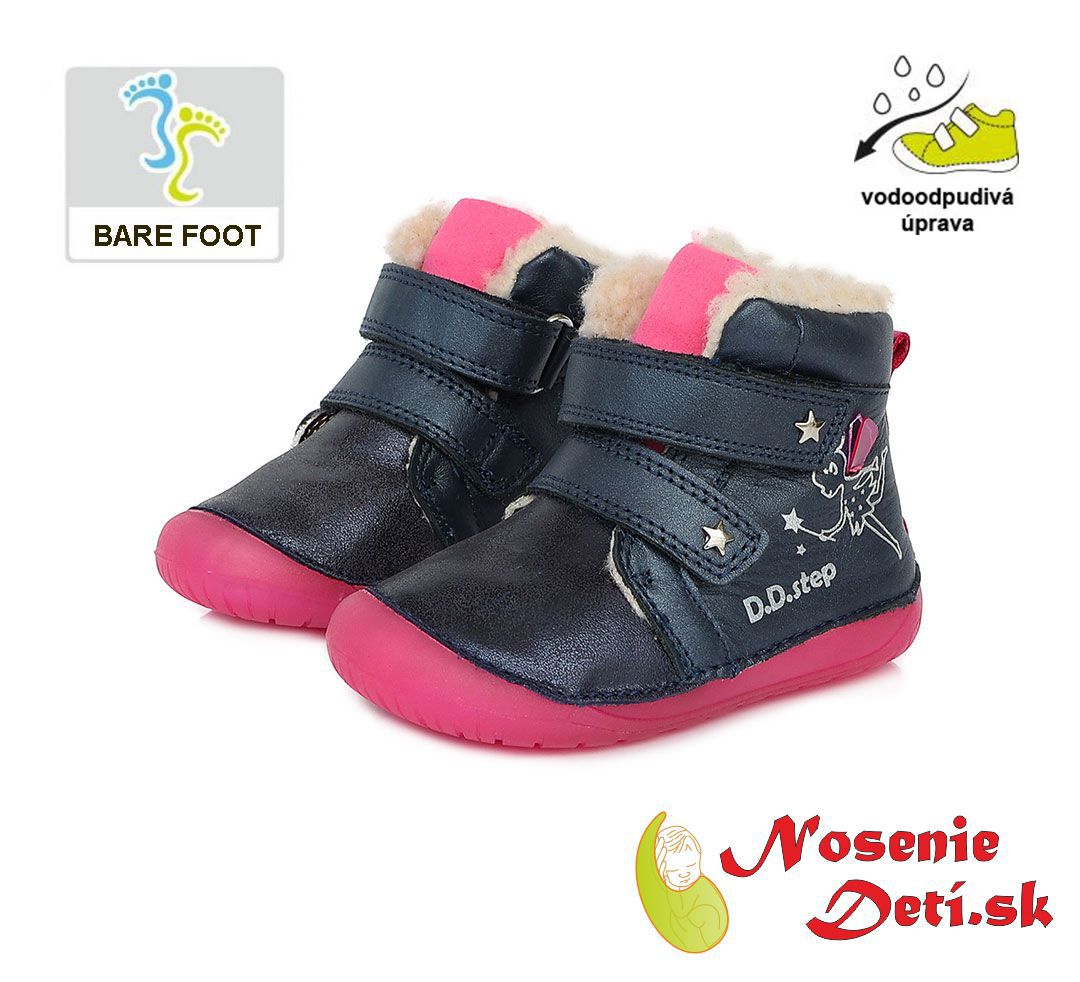 Dievčenské barefoot zimné topánky čižmy DD Step Modroružové Víla 070-929B Lumino
