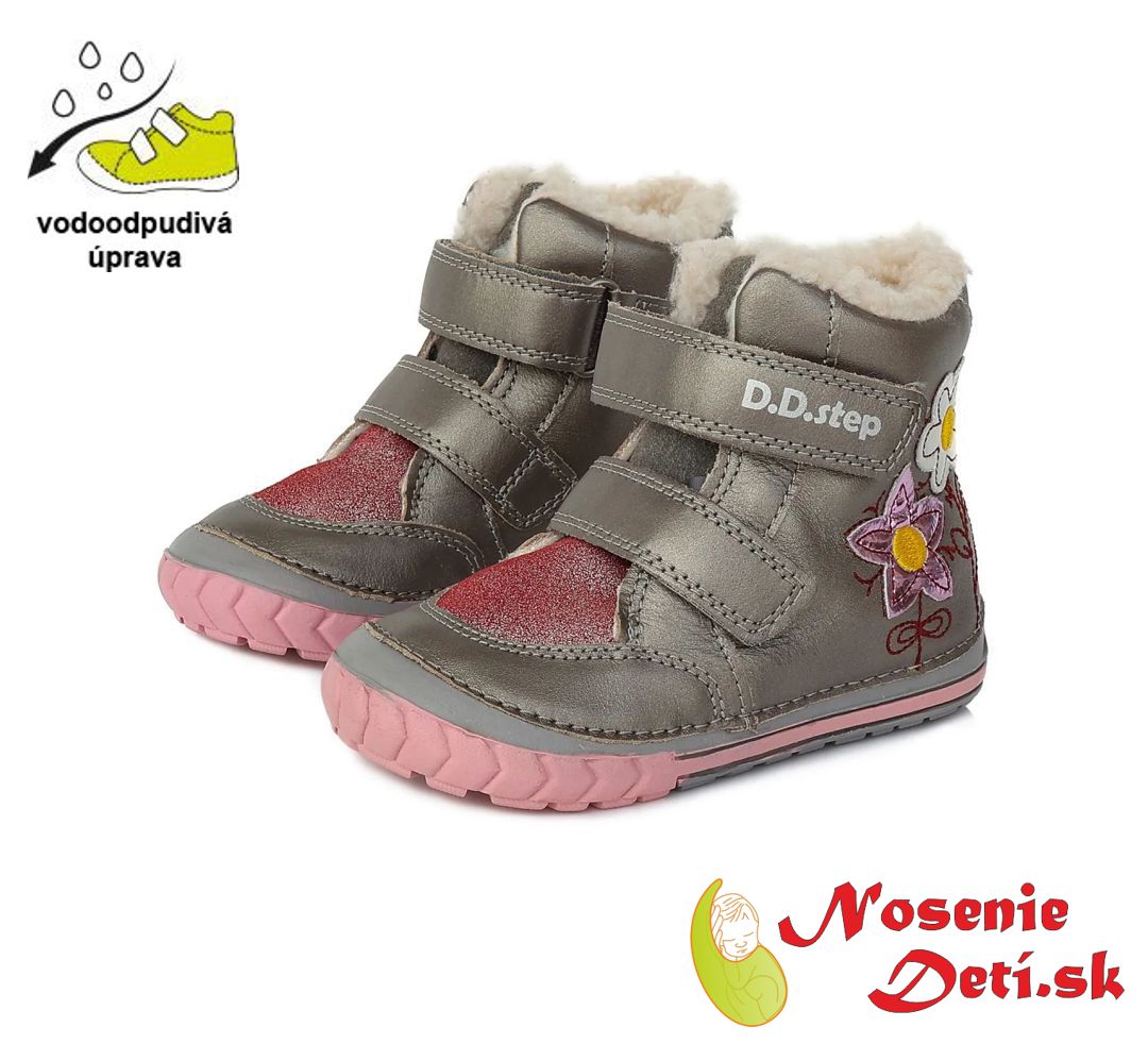 Dievčenské zimné topánky čižmy  DD Step Bronzové Kvetinky 029-767