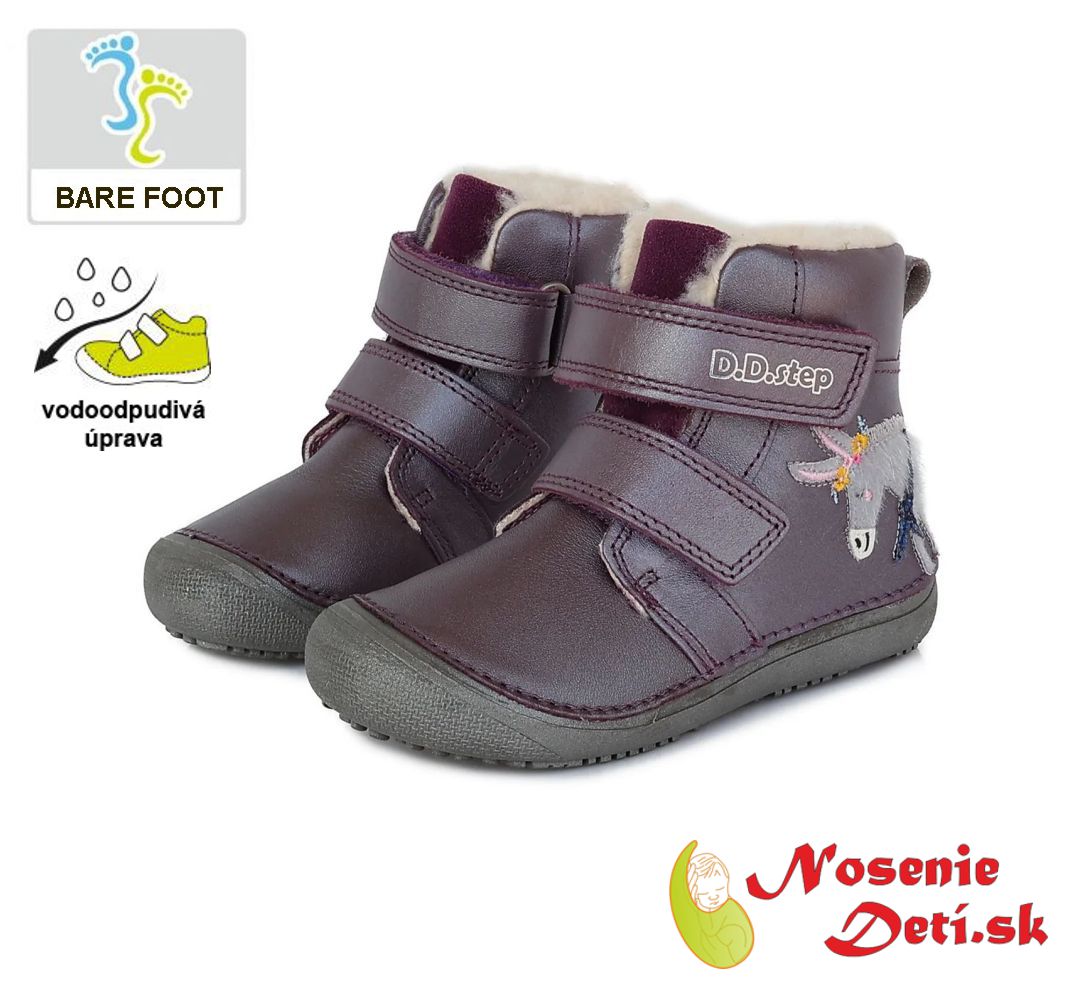 Dívčí zimní barefoot boty  DD Step Violet Oslík 063-511A