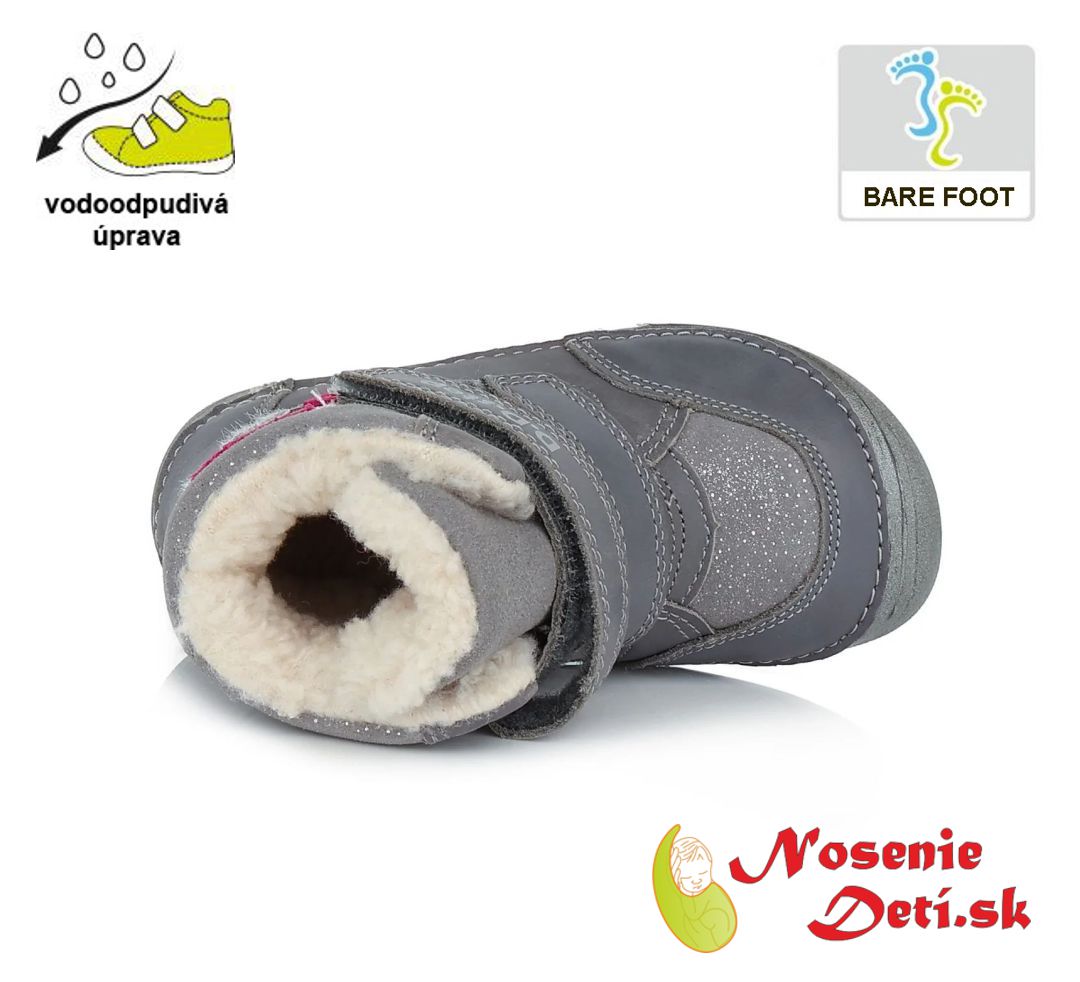 Dievčenské zimné barefoot topánky čižmy DD Step Šedé Kvietky 063-710A