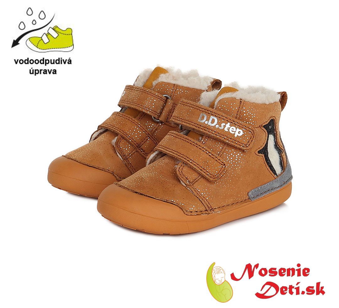 Dívčí zimní boty alternativa barefoot DD Step Hořčicové Tučňák 066-601A