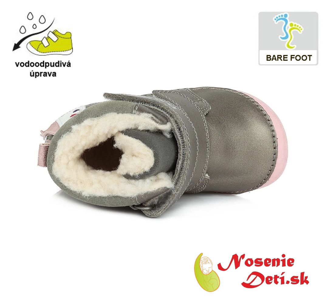 Dievčenské zimné barefoot topánky DD Step Bronze Ružová Jednorožec 070-328