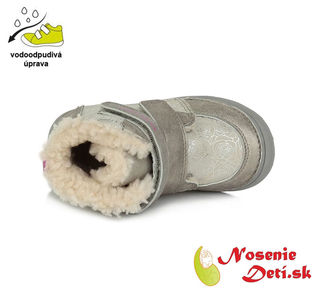 Dievčenské zimné kožené topánky čižmy DD Step Silver Ruže 071-887B