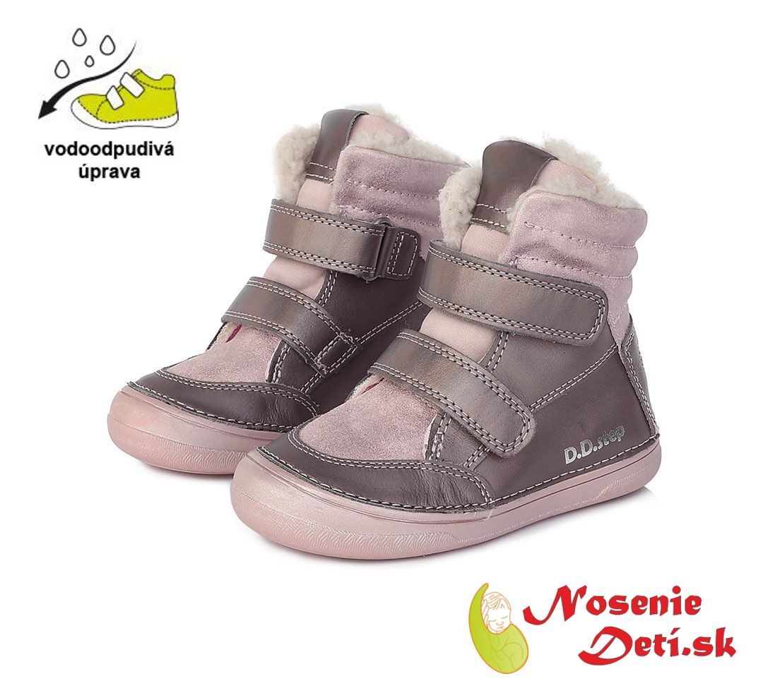 Detská zimná obuv dievčenské kožené topánky DD Step Bronze Ružová 078-758E