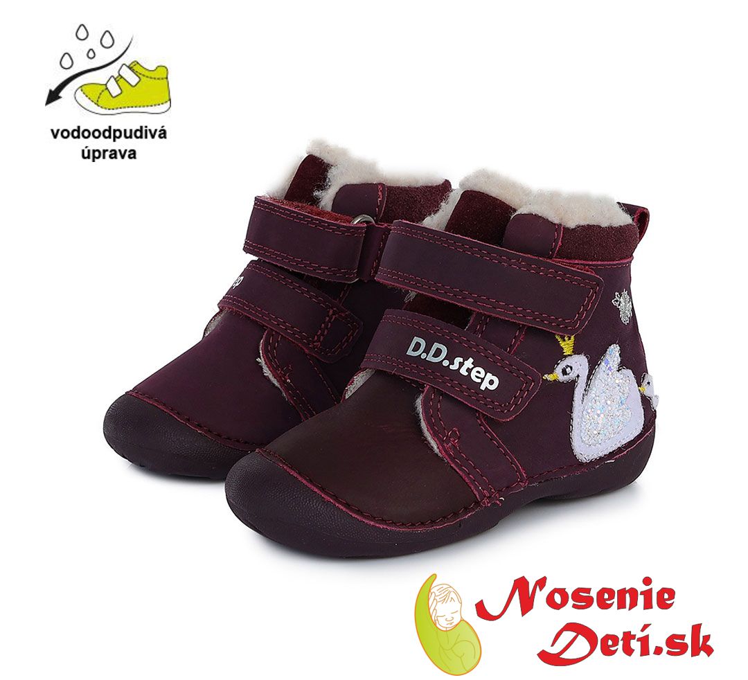 Dievčenské zimné topánky alternatíva barefoot DD Step Bordo Labuť 015-341