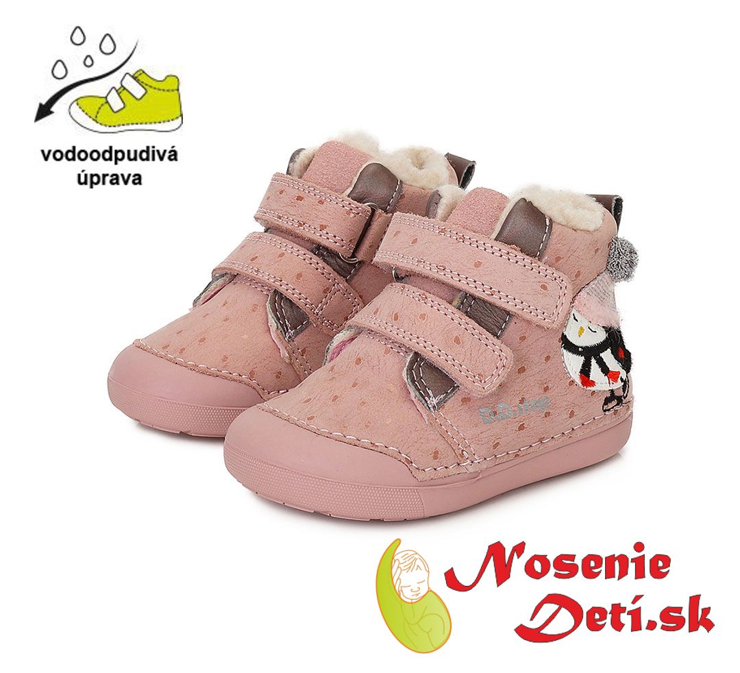 Dievčenské zimné topánky alternatíva barefoot DD Step Ružové Tučniak 066-352A