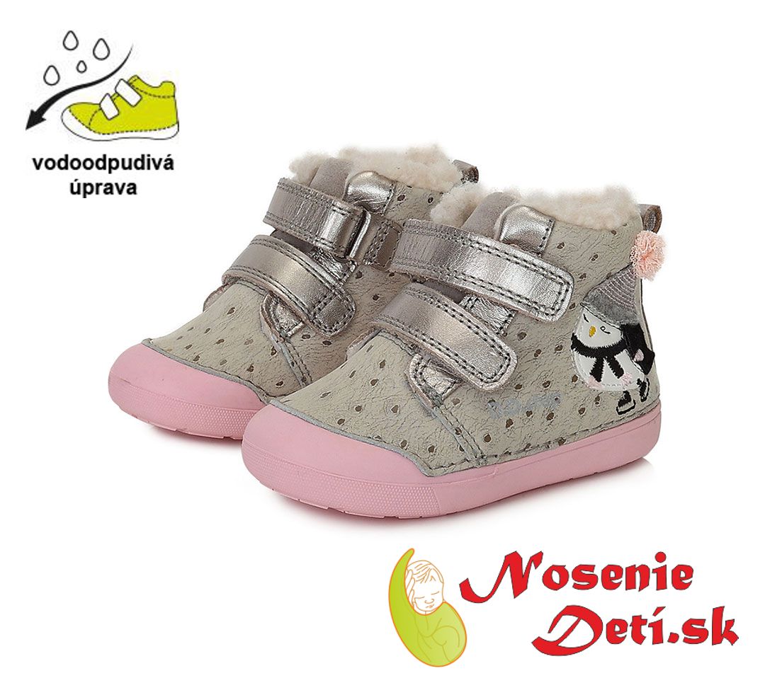 Dievčenské zimné topánky alternatíva barefoot DD Step Beige Tučniak 066-352B