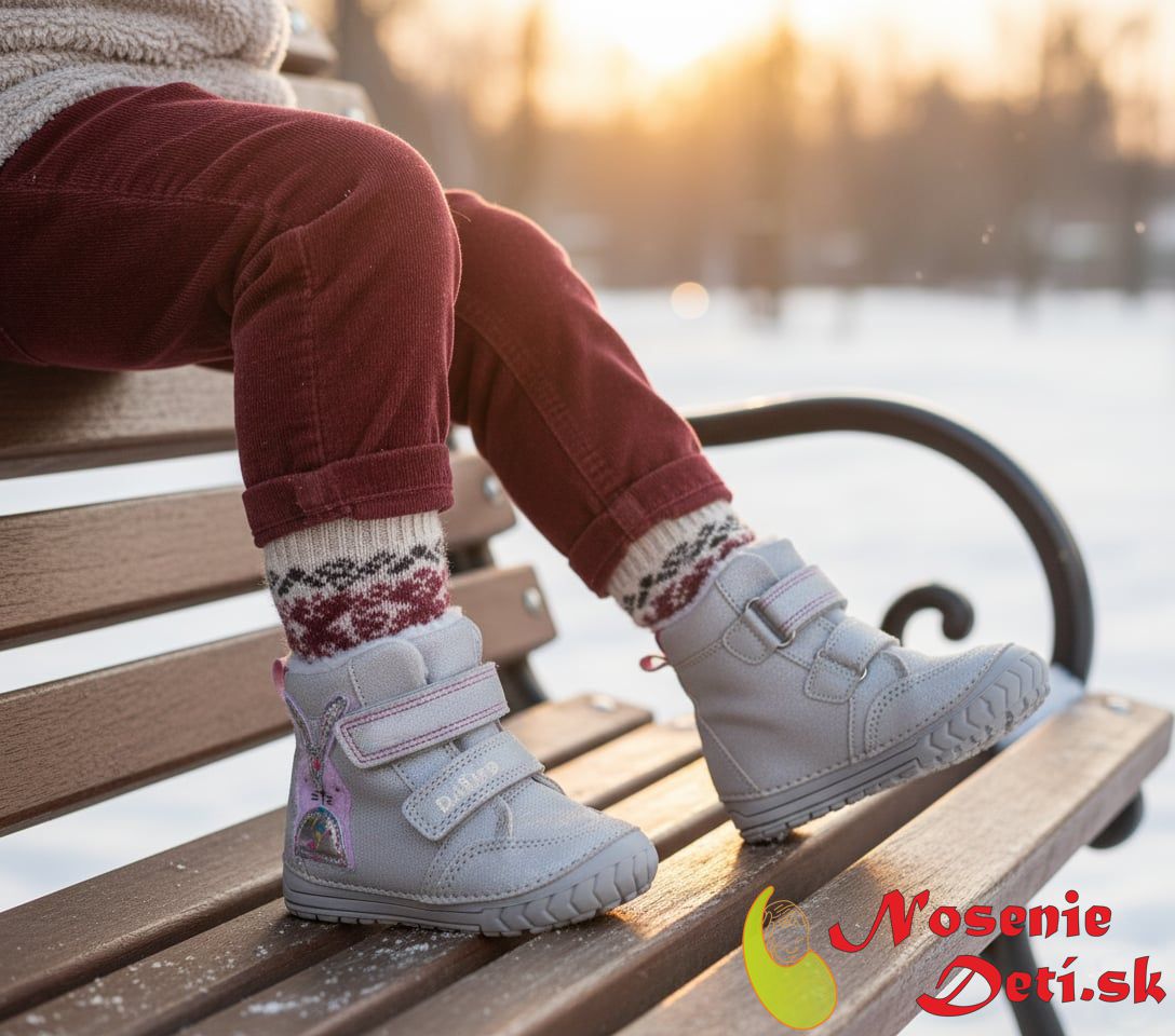 Dívčí kožené zimní boty kozačky D.D. Step Light Grey Zajíček W029-42392B