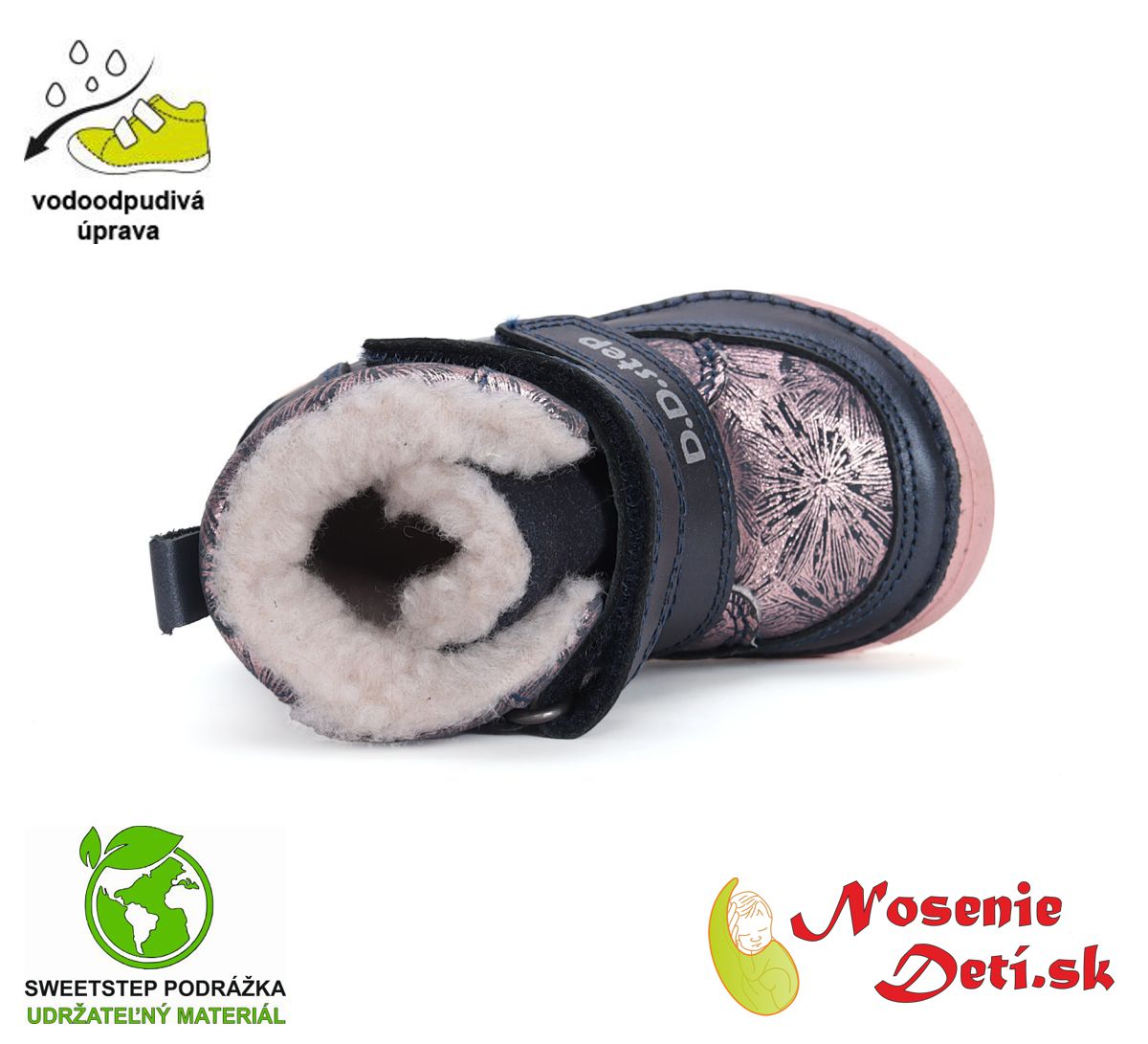 Dievčenské zimné vyššie topánky D.D. Step Metallic Pink 071-42895