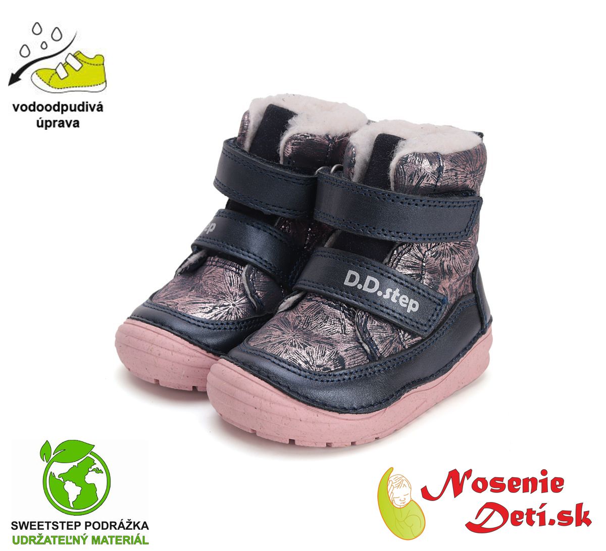 Dievčenské zimné vyššie topánky D.D. Step Metallic Pink 071-42895