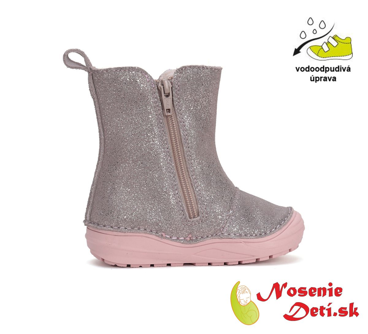 Dívčí zimní kožené kozačky D.D.Step Champagne Srdíčka W071-42973A