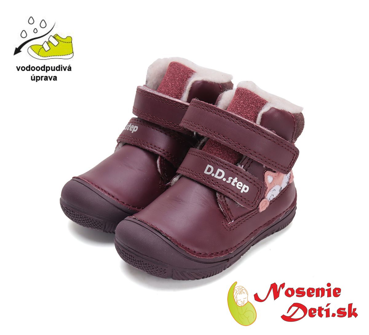 Dievčenské zimné kožené topánky D.D. Step Raspberry Mačiatko 082-42774A