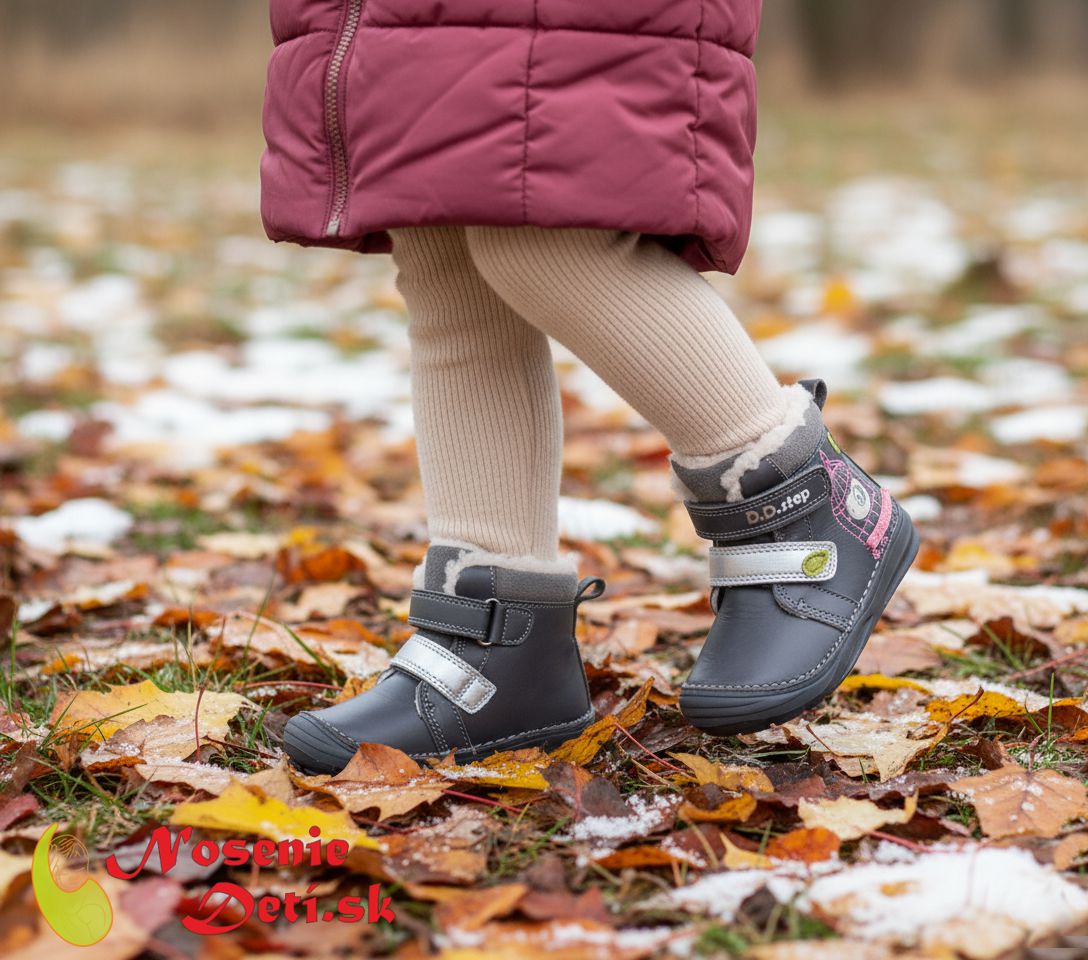 Dievčenské zimné kožušinové topánky čižmy D.D. Step Dark Grey Vtáčik 071-52381B Dievčenské zimné kožušinové topánky čižmy D.D. Step Dark Grey Vtáčik 071-52381B