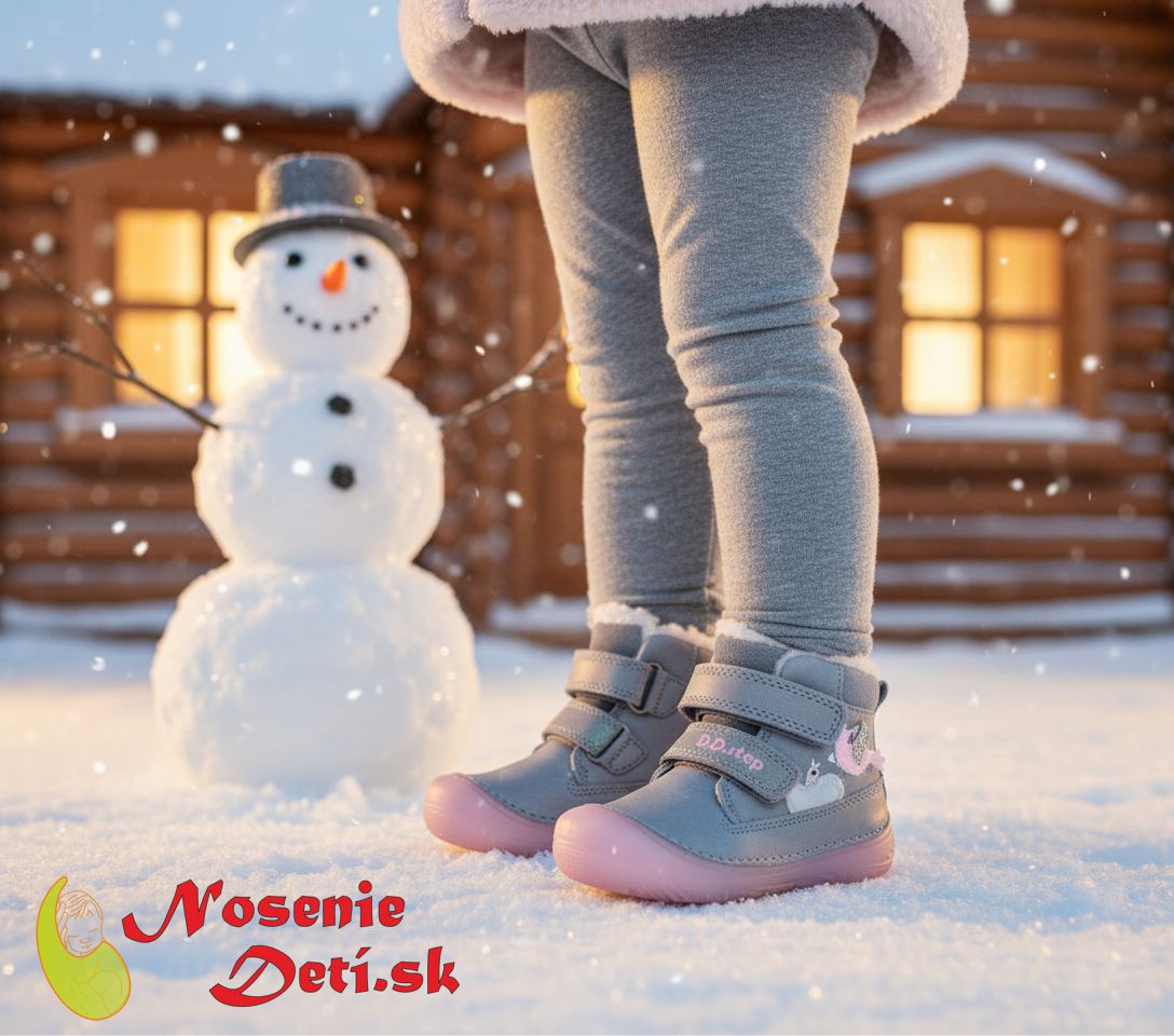 Dievčenské zimné kožené topánky D.D. Step Grey Vtáčiky 082-52314B
