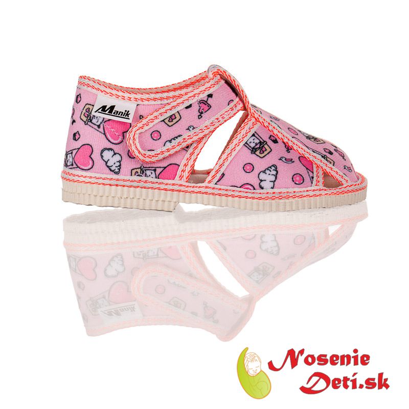 Dievčenské plátené papuče Manik 2S Svetloružové Srdiečkové balóny