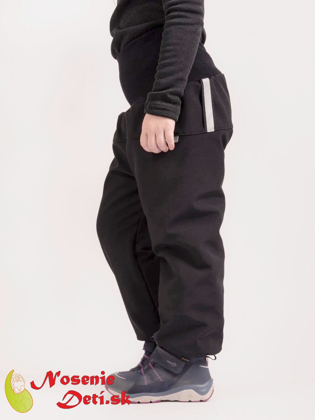 Detské softshellové zimné nohavice otepľovačky Čierne