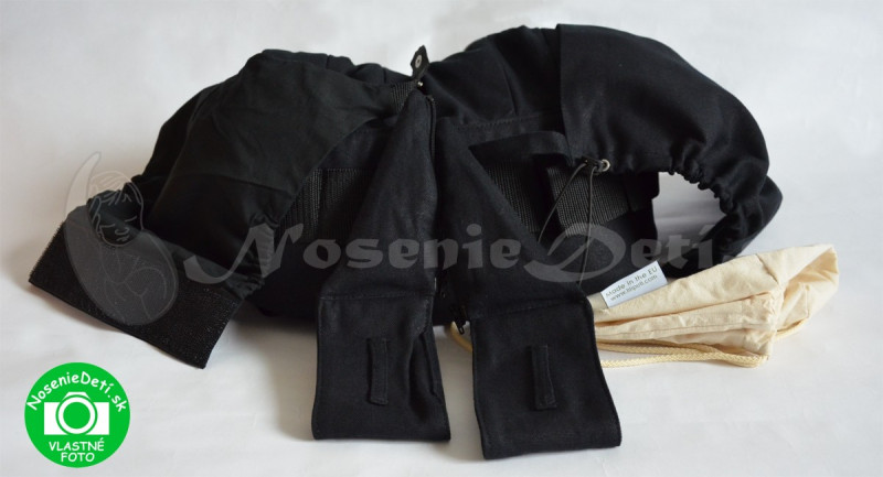 Liliputi Noir čierny - odopínateľná kapucňa, odopínateľná novorodenecká vložka, extendéry na rožšírenie nosiča a kapsička na uschovanie nosiča