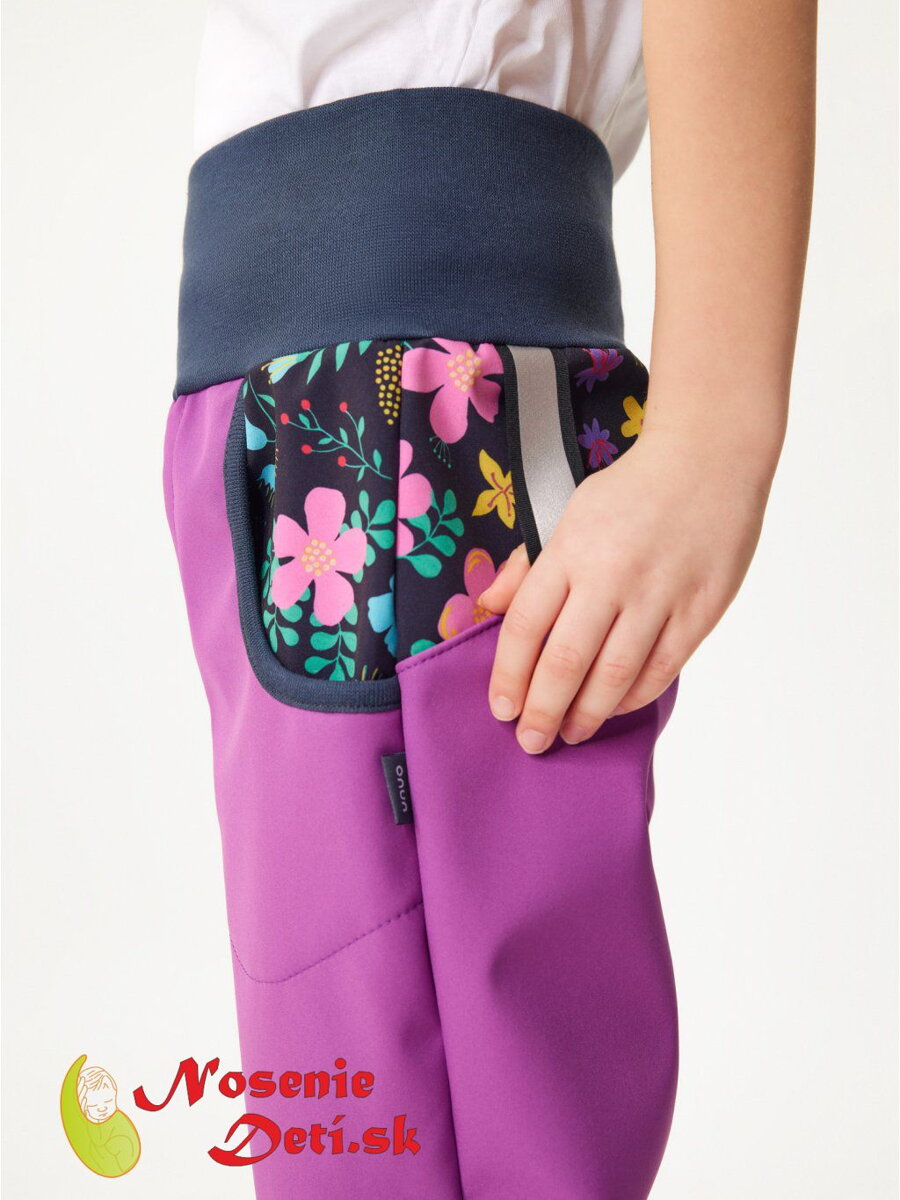 Detské softshellové nohavice Basic Ostružinové s kvietkami Detské softshellové nohavice Basic Ostružinové s kvietkami