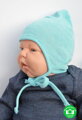 Merino celoročná vlnená dojčenská zaväzovacia čiapka Manymonths Aqua Blue