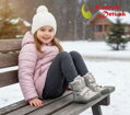 Dievčenské kožené zimné vyššie topánky D.D. Step Champagne Srdiečka 068-52320A
